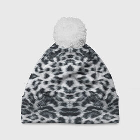 Шапка 3D c помпоном с принтом Снежный Барс в Санкт-Петербурге, 100% полиэстер | универсальный размер, печать по всей поверхности изделия | Тематика изображения на принте: пятна
