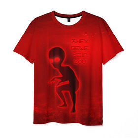 Мужская футболка 3D с принтом They belive in you в Санкт-Петербурге, 100% полиэфир | прямой крой, круглый вырез горловины, длина до линии бедер | инопланетяне | инопланетянин | красный | марс | марсианин | нло