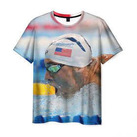 Мужская футболка 3D с принтом Майкл Фелпс в Санкт-Петербурге, 100% полиэфир | прямой крой, круглый вырез горловины, длина до линии бедер | swimming | бассейн | олимпиада | плавание | пловец | рио | фелпс