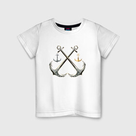 Детская футболка хлопок с принтом Якорь в Санкт-Петербурге, 100% хлопок | круглый вырез горловины, полуприлегающий силуэт, длина до линии бедер | берег | дно | матрос | море | моряк | парус | порт | цепь