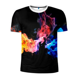Мужская футболка 3D спортивная с принтом Битва огней в Санкт-Петербурге, 100% полиэстер с улучшенными характеристиками | приталенный силуэт, круглая горловина, широкие плечи, сужается к линии бедра | красный | огонь | синий