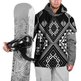 Накидка на куртку 3D с принтом Индейские мотивы в Санкт-Петербурге, 100% полиэстер |  | Тематика изображения на принте: вышивка | орнамент | свитер | черно белый