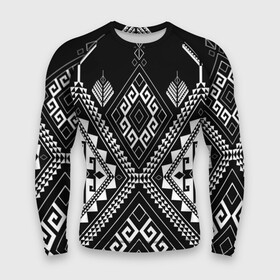 Мужской рашгард 3D с принтом Индейские мотивы в Санкт-Петербурге,  |  | вышивка | орнамент | свитер | черно белый