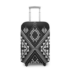 Чехол для чемодана 3D с принтом Индейские мотивы в Санкт-Петербурге, 86% полиэфир, 14% спандекс | двустороннее нанесение принта, прорези для ручек и колес | вышивка | орнамент | свитер | черно белый
