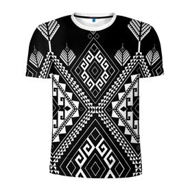 Мужская футболка 3D спортивная с принтом Индейские мотивы в Санкт-Петербурге, 100% полиэстер с улучшенными характеристиками | приталенный силуэт, круглая горловина, широкие плечи, сужается к линии бедра | вышивка | орнамент | свитер | черно белый