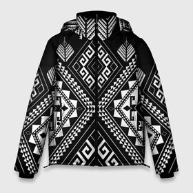 Мужская зимняя куртка 3D с принтом Индейские мотивы в Санкт-Петербурге, верх — 100% полиэстер; подкладка — 100% полиэстер; утеплитель — 100% полиэстер | длина ниже бедра, свободный силуэт Оверсайз. Есть воротник-стойка, отстегивающийся капюшон и ветрозащитная планка. 

Боковые карманы с листочкой на кнопках и внутренний карман на молнии. | вышивка | орнамент | свитер | черно белый