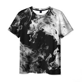 Мужская футболка 3D с принтом Дым в Санкт-Петербурге, 100% полиэфир | прямой крой, круглый вырез горловины, длина до линии бедер | огонь | черно белый