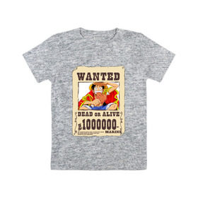 Детская футболка хлопок с принтом Wanted Luffy в Санкт-Петербурге, 100% хлопок | круглый вырез горловины, полуприлегающий силуэт, длина до линии бедер | ван пис | луффи | разыскивается