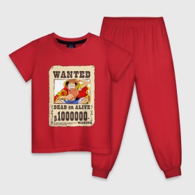 Детская пижама хлопок с принтом Wanted Luffy в Санкт-Петербурге, 100% хлопок |  брюки и футболка прямого кроя, без карманов, на брюках мягкая резинка на поясе и по низу штанин
 | Тематика изображения на принте: ван пис | луффи | разыскивается
