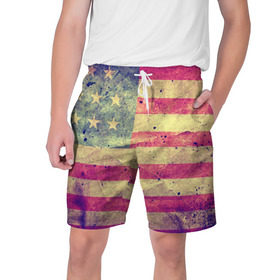 Мужские шорты 3D с принтом Америка в Санкт-Петербурге,  полиэстер 100% | прямой крой, два кармана без застежек по бокам. Мягкая трикотажная резинка на поясе, внутри которой широкие завязки. Длина чуть выше колен | grunge | америка | сша | флаг