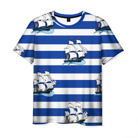 Мужская футболка 3D с принтом Кораблик в Санкт-Петербурге, 100% полиэфир | прямой крой, круглый вырез горловины, длина до линии бедер | 