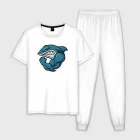 Мужская пижама хлопок с принтом Shark в Санкт-Петербурге, 100% хлопок | брюки и футболка прямого кроя, без карманов, на брюках мягкая резинка на поясе и по низу штанин
 | акула | боксер | борец | качок