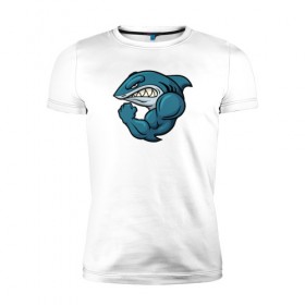 Мужская футболка премиум с принтом Shark в Санкт-Петербурге, 92% хлопок, 8% лайкра | приталенный силуэт, круглый вырез ворота, длина до линии бедра, короткий рукав | акула | боксер | борец | качок