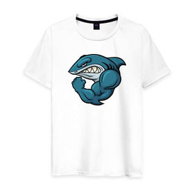 Мужская футболка хлопок с принтом Shark в Санкт-Петербурге, 100% хлопок | прямой крой, круглый вырез горловины, длина до линии бедер, слегка спущенное плечо. | акула | боксер | борец | качок