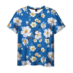 Мужская футболка 3D с принтом Цветы ретро 5 в Санкт-Петербурге, 100% полиэфир | прямой крой, круглый вырез горловины, длина до линии бедер | Тематика изображения на принте:   | винтаж | прованс | роза | роспись | узор | цветок | цветы