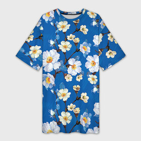 Платье-футболка 3D с принтом Цветы ретро 5 в Санкт-Петербурге,  |  |   | винтаж | прованс | роза | роспись | узор | цветок | цветы