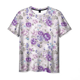 Мужская футболка 3D с принтом Цветы ретро 2 в Санкт-Петербурге, 100% полиэфир | прямой крой, круглый вырез горловины, длина до линии бедер |   | винтаж | прованс | роза | роспись | узор | цветок | цветы