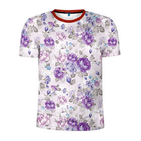Мужская футболка 3D спортивная с принтом Цветы ретро 2 в Санкт-Петербурге, 100% полиэстер с улучшенными характеристиками | приталенный силуэт, круглая горловина, широкие плечи, сужается к линии бедра |   | винтаж | прованс | роза | роспись | узор | цветок | цветы