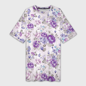 Платье-футболка 3D с принтом Цветы ретро 2 в Санкт-Петербурге,  |  |   | винтаж | прованс | роза | роспись | узор | цветок | цветы