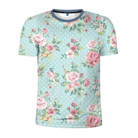 Мужская футболка 3D спортивная с принтом Цветы ретро 1 в Санкт-Петербурге, 100% полиэстер с улучшенными характеристиками | приталенный силуэт, круглая горловина, широкие плечи, сужается к линии бедра |   | винтаж | прованс | роза | роспись | узор | цветок | цветы