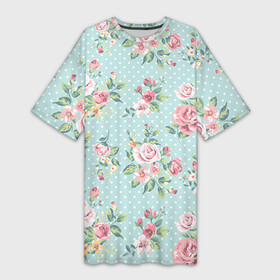 Платье-футболка 3D с принтом Цветы ретро 1 в Санкт-Петербурге,  |  |   | винтаж | прованс | роза | роспись | узор | цветок | цветы