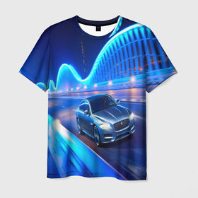 Мужская футболка 3D с принтом Jaguar в Санкт-Петербурге, 100% полиэфир | прямой крой, круглый вырез горловины, длина до линии бедер | Тематика изображения на принте: jaguar | авто | автомобиль | скорость