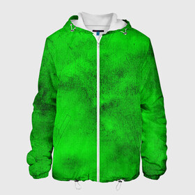Мужская куртка 3D с принтом Green в Санкт-Петербурге, ткань верха — 100% полиэстер, подклад — флис | прямой крой, подол и капюшон оформлены резинкой с фиксаторами, два кармана без застежек по бокам, один большой потайной карман на груди. Карман на груди застегивается на липучку | зеленый | потертость