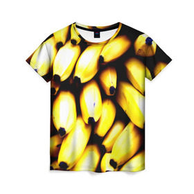 Женская футболка 3D с принтом Бананы в Санкт-Петербурге, 100% полиэфир ( синтетическое хлопкоподобное полотно) | прямой крой, круглый вырез горловины, длина до линии бедер | еда | желтый | фрукты