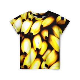 Детская футболка 3D с принтом Бананы в Санкт-Петербурге, 100% гипоаллергенный полиэфир | прямой крой, круглый вырез горловины, длина до линии бедер, чуть спущенное плечо, ткань немного тянется | еда | желтый | фрукты