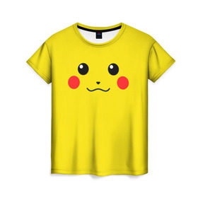 Женская футболка 3D с принтом Happy Pikachu в Санкт-Петербурге, 100% полиэфир ( синтетическое хлопкоподобное полотно) | прямой крой, круглый вырез горловины, длина до линии бедер | 