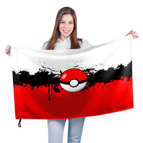 Флаг 3D с принтом Pokeball в Санкт-Петербурге, 100% полиэстер | плотность ткани — 95 г/м2, размер — 67 х 109 см. Принт наносится с одной стороны | 