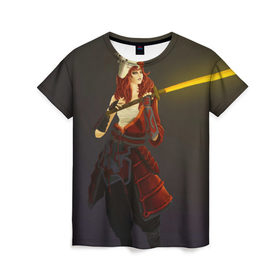 Женская футболка 3D с принтом Redhead в Санкт-Петербурге, 100% полиэфир ( синтетическое хлопкоподобное полотно) | прямой крой, круглый вырез горловины, длина до линии бедер | dota | dota 2 | juggernaut | джагернаут | дота | дотан | раки