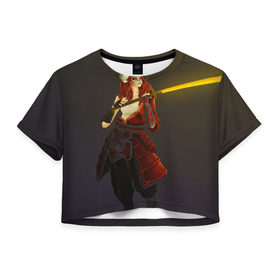 Женская футболка 3D укороченная с принтом Redhead в Санкт-Петербурге, 100% полиэстер | круглая горловина, длина футболки до линии талии, рукава с отворотами | dota | dota 2 | juggernaut | джагернаут | дота | дотан | раки