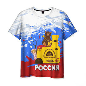 Мужская футболка 3D с принтом Россия. Медведь. Балалайка в Санкт-Петербурге, 100% полиэфир | прямой крой, круглый вырез горловины, длина до линии бедер | Тематика изображения на принте: матрешка | печька | россия. медведь. балалайка