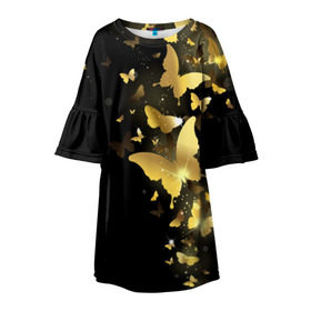 Детское платье 3D с принтом Золотые бабочки в Санкт-Петербурге, 100% полиэстер | прямой силуэт, чуть расширенный к низу. Круглая горловина, на рукавах — воланы | бабочки | девушкам | злато | золото