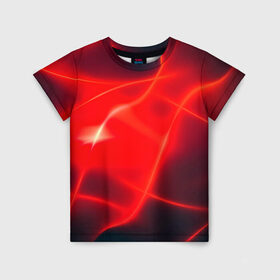 Детская футболка 3D с принтом Мерцание в Санкт-Петербурге, 100% гипоаллергенный полиэфир | прямой крой, круглый вырез горловины, длина до линии бедер, чуть спущенное плечо, ткань немного тянется | волны | красный | размытый