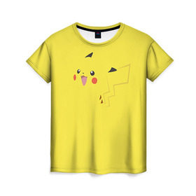 Женская футболка 3D с принтом Пикачу в Санкт-Петербурге, 100% полиэфир ( синтетическое хлопкоподобное полотно) | прямой крой, круглый вырез горловины, длина до линии бедер | пикачу