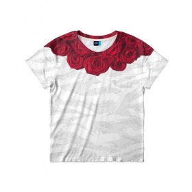 Детская футболка 3D с принтом Roses White в Санкт-Петербурге, 100% гипоаллергенный полиэфир | прямой крой, круглый вырез горловины, длина до линии бедер, чуть спущенное плечо, ткань немного тянется | розы цветы swag тренд мода клубная