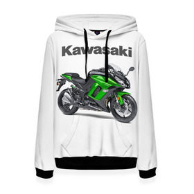 Женская толстовка 3D с принтом Kawasaky Ninja 1000 в Санкт-Петербурге, 100% полиэстер  | двухслойный капюшон со шнурком для регулировки, мягкие манжеты на рукавах и по низу толстовки, спереди карман-кенгуру с мягким внутренним слоем. | kawasaky