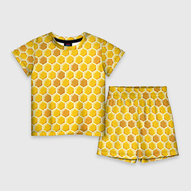 Детский костюм с шортами 3D с принтом Медовые соты в Санкт-Петербурге,  |  | арт | еда | мед | пчелы | соты