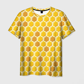 Мужская футболка 3D с принтом Медовые соты в Санкт-Петербурге, 100% полиэфир | прямой крой, круглый вырез горловины, длина до линии бедер | арт | еда | мед | пчелы | соты