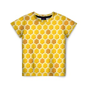 Детская футболка 3D с принтом Медовые соты в Санкт-Петербурге, 100% гипоаллергенный полиэфир | прямой крой, круглый вырез горловины, длина до линии бедер, чуть спущенное плечо, ткань немного тянется | арт | еда | мед | пчелы | соты
