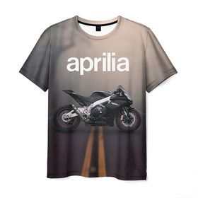 Мужская футболка 3D с принтом Aprilia RSV4 в Санкт-Петербурге, 100% полиэфир | прямой крой, круглый вырез горловины, длина до линии бедер | Тематика изображения на принте: aprilia