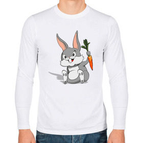 Мужской лонгслив хлопок с принтом Зайчик в Санкт-Петербурге, 100% хлопок |  | год кролика | зайчик | заяц | кролик | морковь