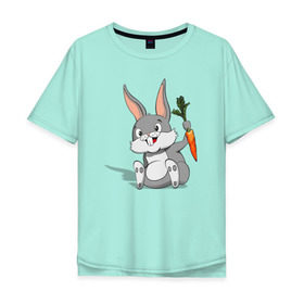 Мужская футболка хлопок Oversize с принтом Зайчик в Санкт-Петербурге, 100% хлопок | свободный крой, круглый ворот, “спинка” длиннее передней части | год кролика | зайчик | заяц | кролик | морковь