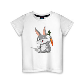Детская футболка хлопок с принтом Зайчик в Санкт-Петербурге, 100% хлопок | круглый вырез горловины, полуприлегающий силуэт, длина до линии бедер | год кролика | зайчик | заяц | кролик | морковь