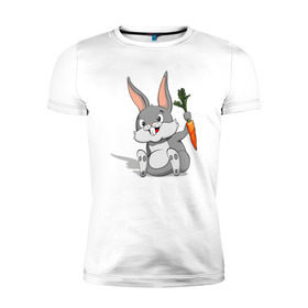 Мужская футболка премиум с принтом Зайчик в Санкт-Петербурге, 92% хлопок, 8% лайкра | приталенный силуэт, круглый вырез ворота, длина до линии бедра, короткий рукав | год кролика | зайчик | заяц | кролик | морковь