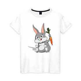 Женская футболка хлопок с принтом Зайчик в Санкт-Петербурге, 100% хлопок | прямой крой, круглый вырез горловины, длина до линии бедер, слегка спущенное плечо | год кролика | зайчик | заяц | кролик | морковь
