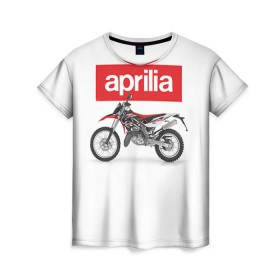 Женская футболка 3D с принтом Aprilia enduro в Санкт-Петербурге, 100% полиэфир ( синтетическое хлопкоподобное полотно) | прямой крой, круглый вырез горловины, длина до линии бедер | aprilia