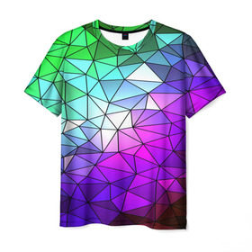 Мужская футболка 3D с принтом Стекло мозаики в Санкт-Петербурге, 100% полиэфир | прямой крой, круглый вырез горловины, длина до линии бедер | Тематика изображения на принте: полигон | разноцветный | треугольники